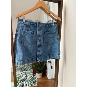 LOFT Denim Mini Skirt Button Front Pockets Casual Blue Jean Skirt